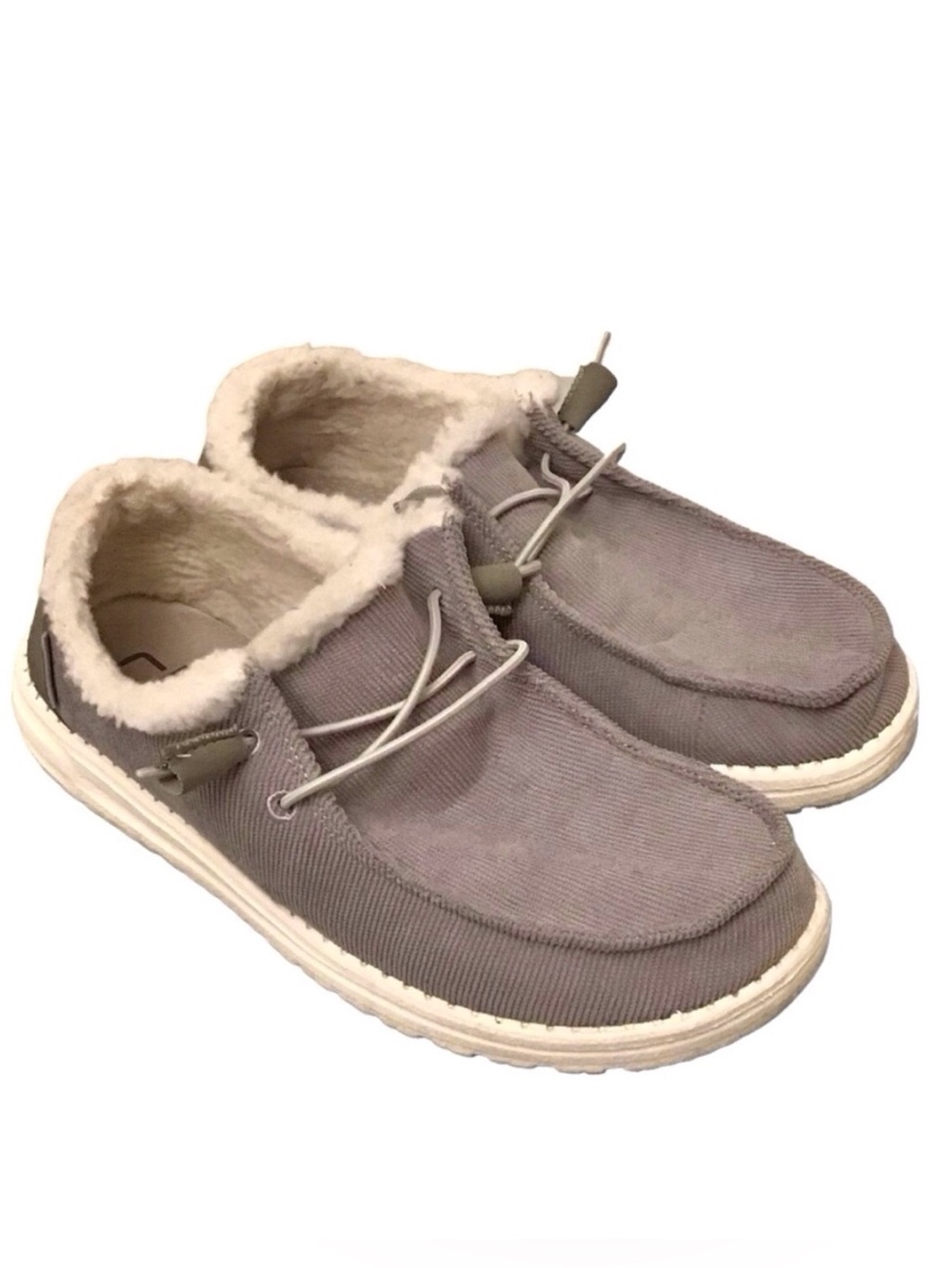 Hey Dude 8 Wendy Corduroy Light Gray Women’s Comfort Shoes Fleece Slippers